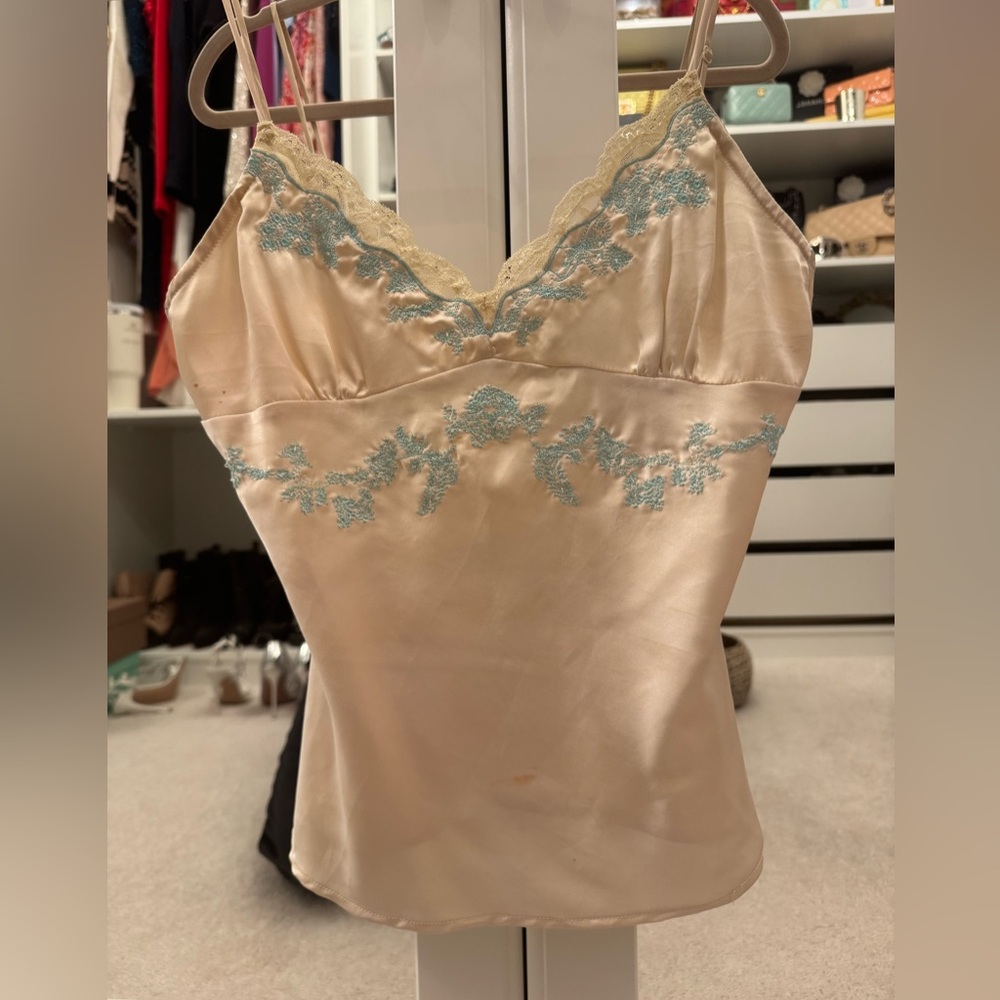 Elegant Cream and Blue Lace Trim Women's Top